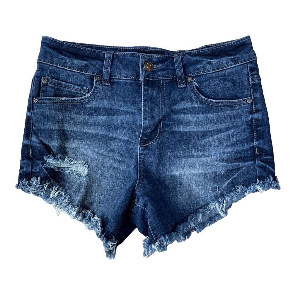 Celebrity Pink Women's Cutoff Denim Jean Shorts Medium Wash Raw Edge Size 27